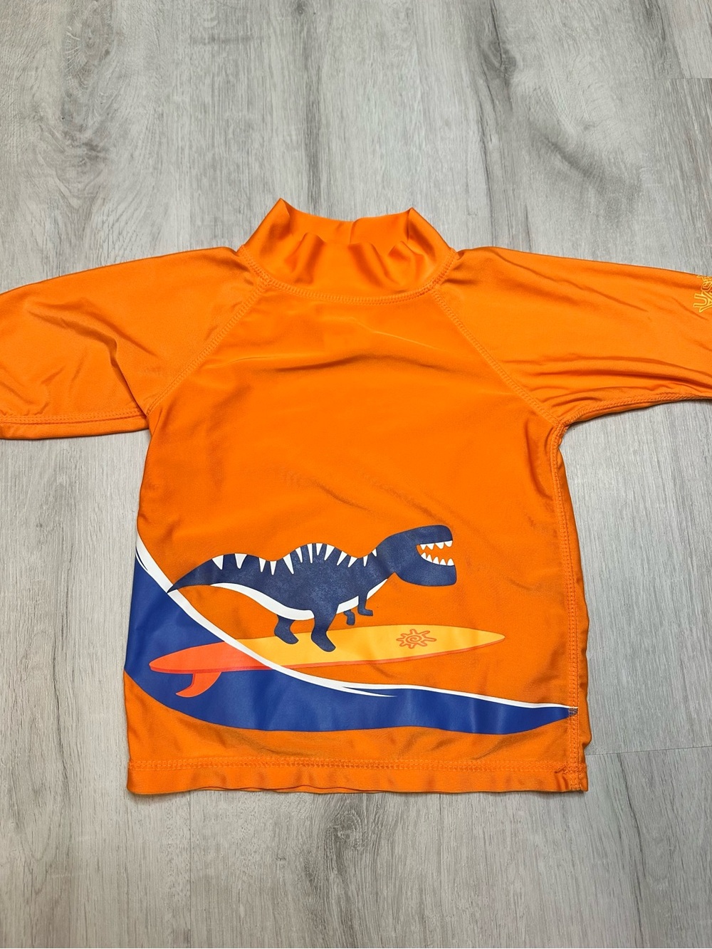 Kids - 3 for $10 - Orange Dino Surf Rash Guard Swim Shirt